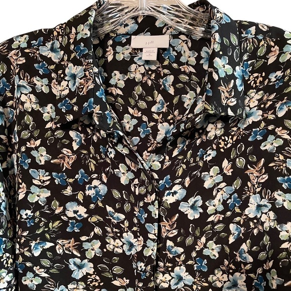 J Jill Floral Long Sleeve Button Down Layered Blouse Medium Petite - Picture 3 of 8